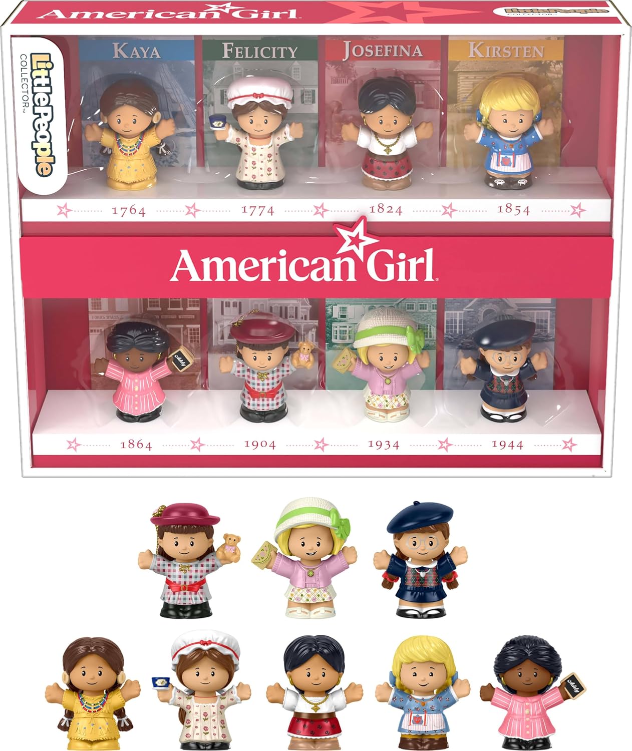 Little People Collector American Girl 40th Anniversary Special Edition Figure Set for Fans, 8 Characters in a Display Package