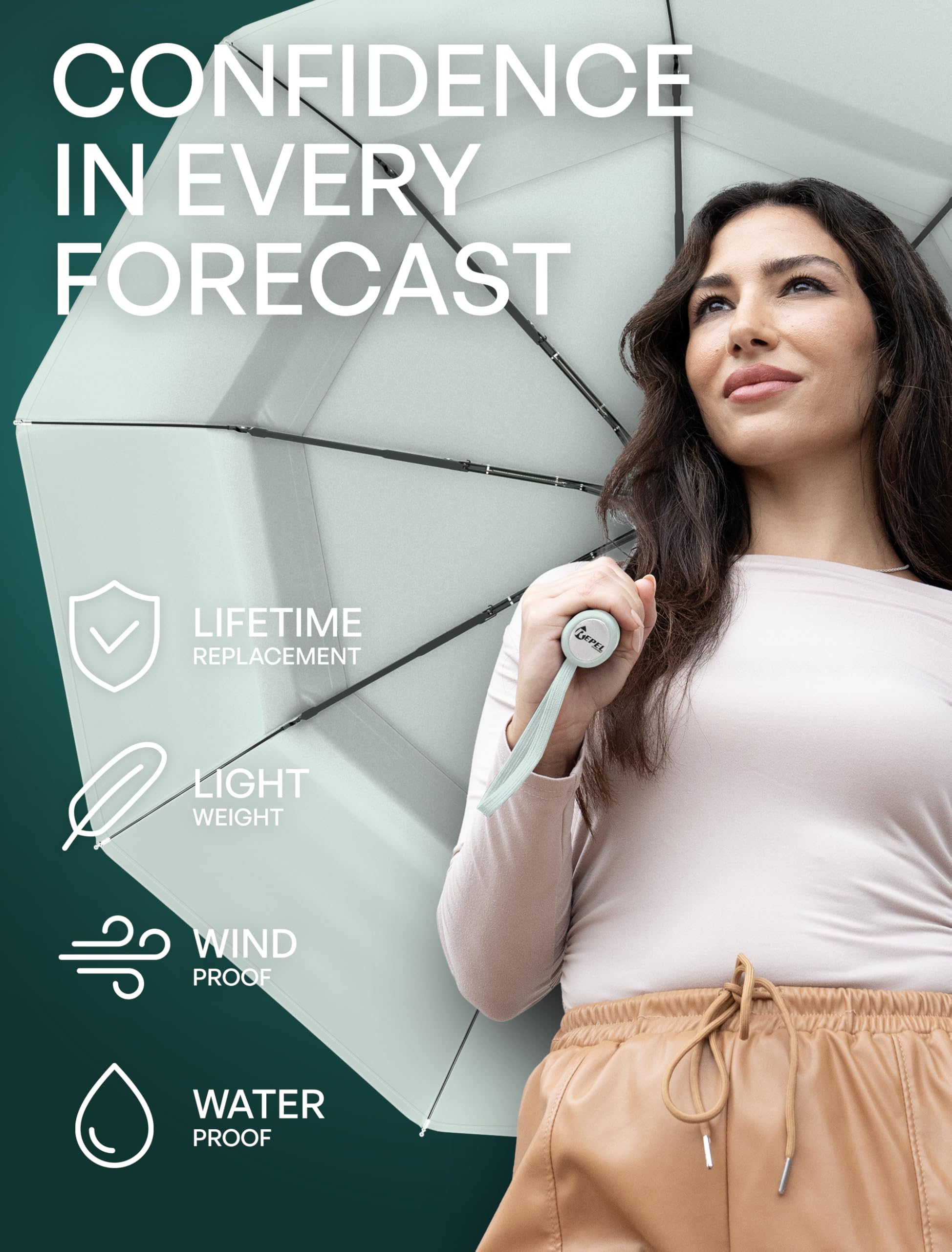 REPEL Windproof Travel Umbrella - Compact & Withstands Winds up to 85MPH , Strongest Premium Auto Folding Umbrella for Rain and Sun - Durable, Light & Portable for Women & Men , Fits Backpack & Cars