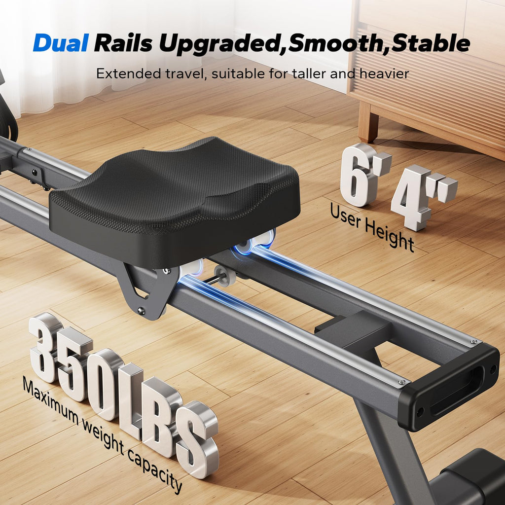 MERACH Rowing Machines for Home, Magnetic Rowing Machine with 16 Levels, Rower Machine of Quiet Resistance, Dual Slide Rail with Max 350lbs Weight Capacity, App Compatible