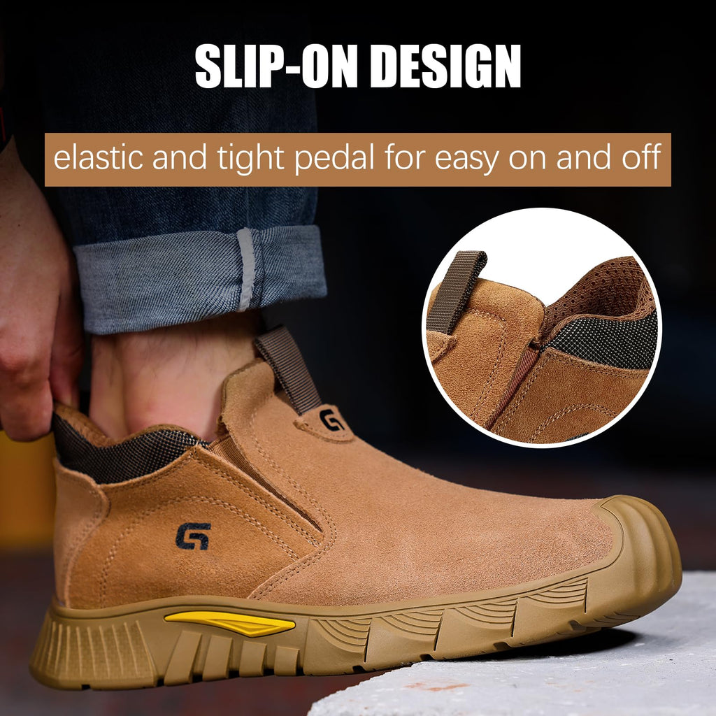 GLANOUDUN Welding Work Boots for Men Slip on Steel Toe Shoes for Men Indestructible Steel Toe Boots Welder Men's Working Shoes Fireproof Safety Footwear for Construction Men's Work & Safety Footwear