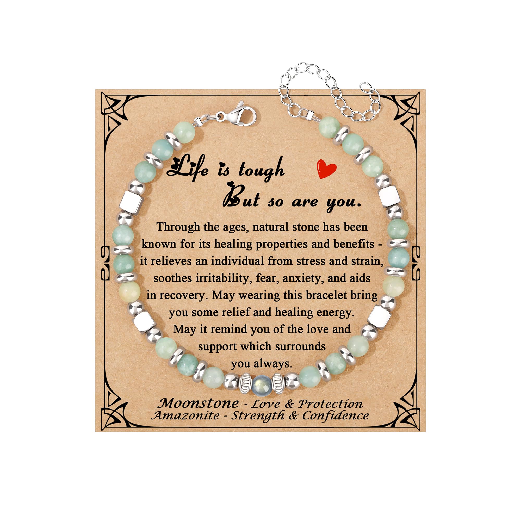 JoycuFF 𝗚𝗶𝗳𝘁𝘀 𝗳𝗼𝗿 𝗪𝗼𝗺𝗲𝗻 𝗠𝗼𝗼𝗻𝘀𝘁𝗼𝗻𝗲 𝗕𝗿𝗮𝗰𝗲𝗹𝗲𝘁 Amazonite Colorful Imperial Jasper Stainless Steel Beads Bracelets, Mothers Day Birthday Christmas Valentines Graduation Gifts