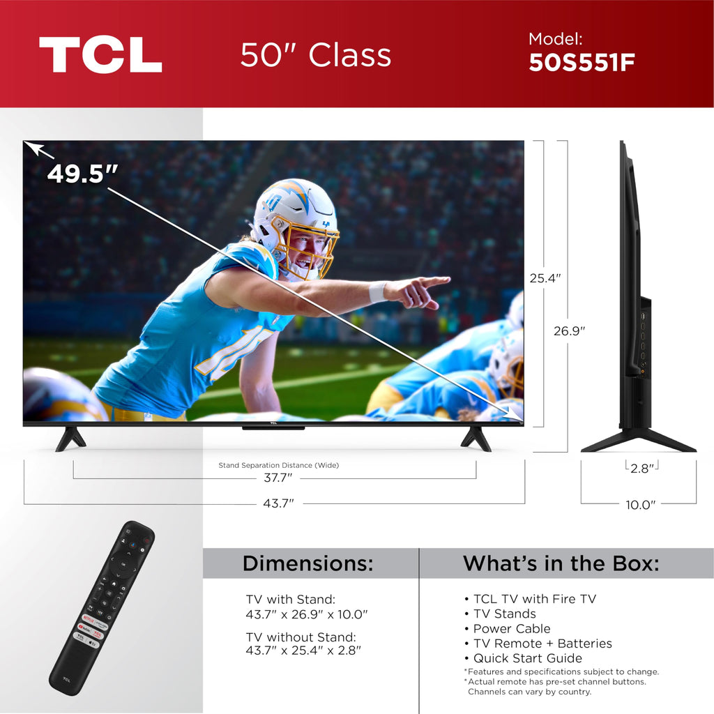 TCL 65-Inch Class S5 UHD 4K LED Smart TV with Fire TV (65S551F, 2024), Dolby Vision, HDR PRO+, Atmos, Alexa Built-in, Apple AirPlay 2, Streaming Television