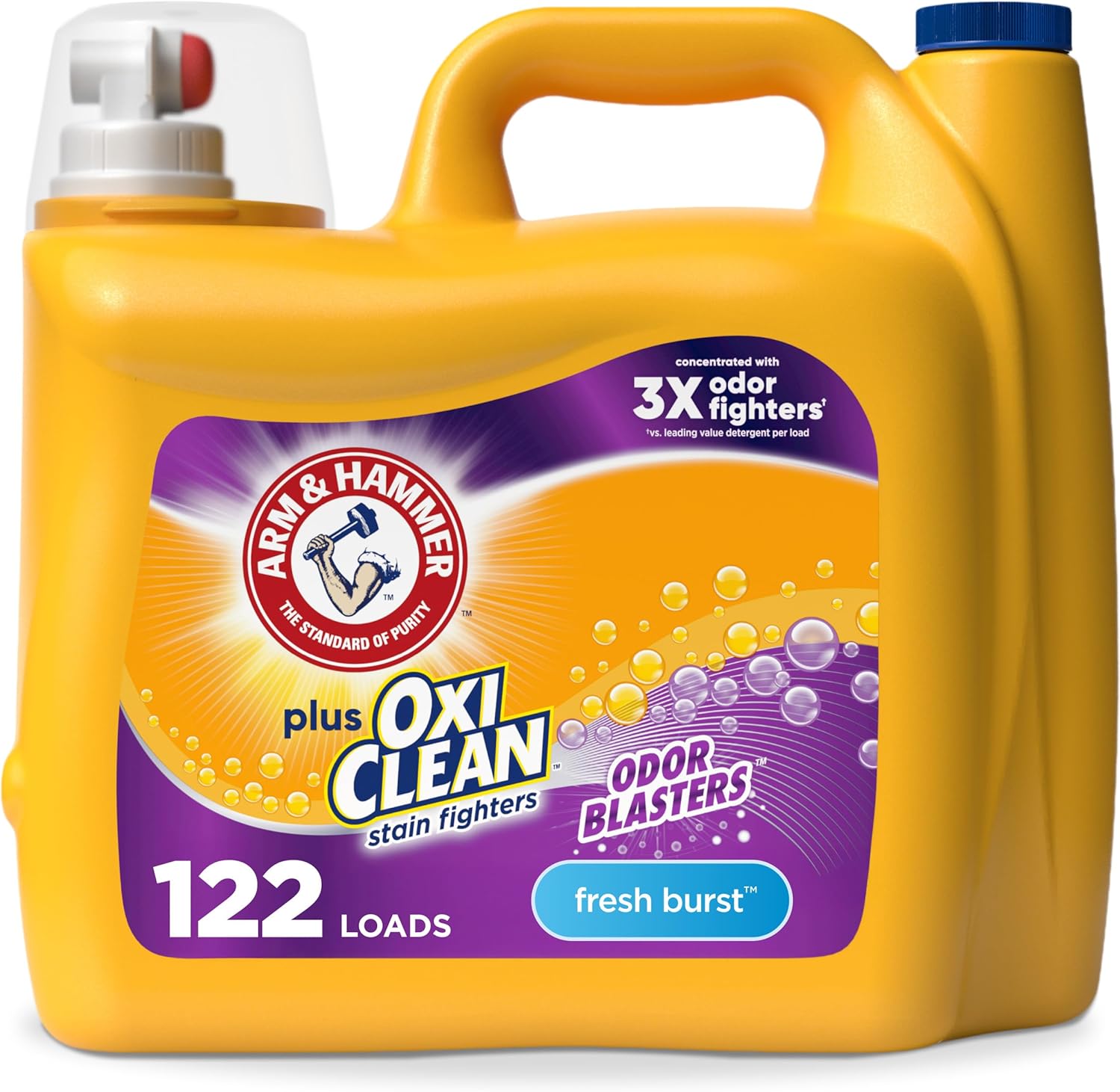 ARM & HAMMER Plus OxiClean with Odor Blasters Liquid Laundry Detergent, Laundry Odor Remover, Attacks Stains, Fresh Botanical Scent, 74 Loads, 96.2 Fl Oz