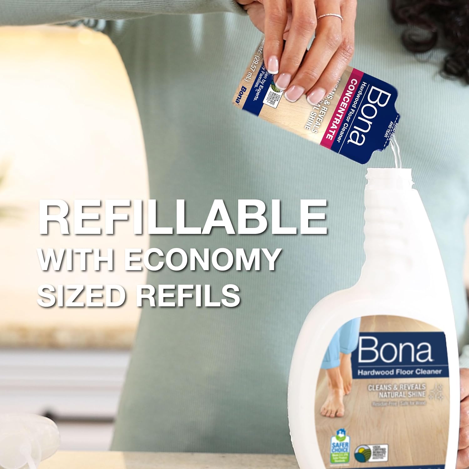 Bona® Hardwood Floor Cleaner Spray - 32 fl oz - Cedar Wood - Includes Filled Bottle + Concentrate Refill for Hardwood Floor Cleaning