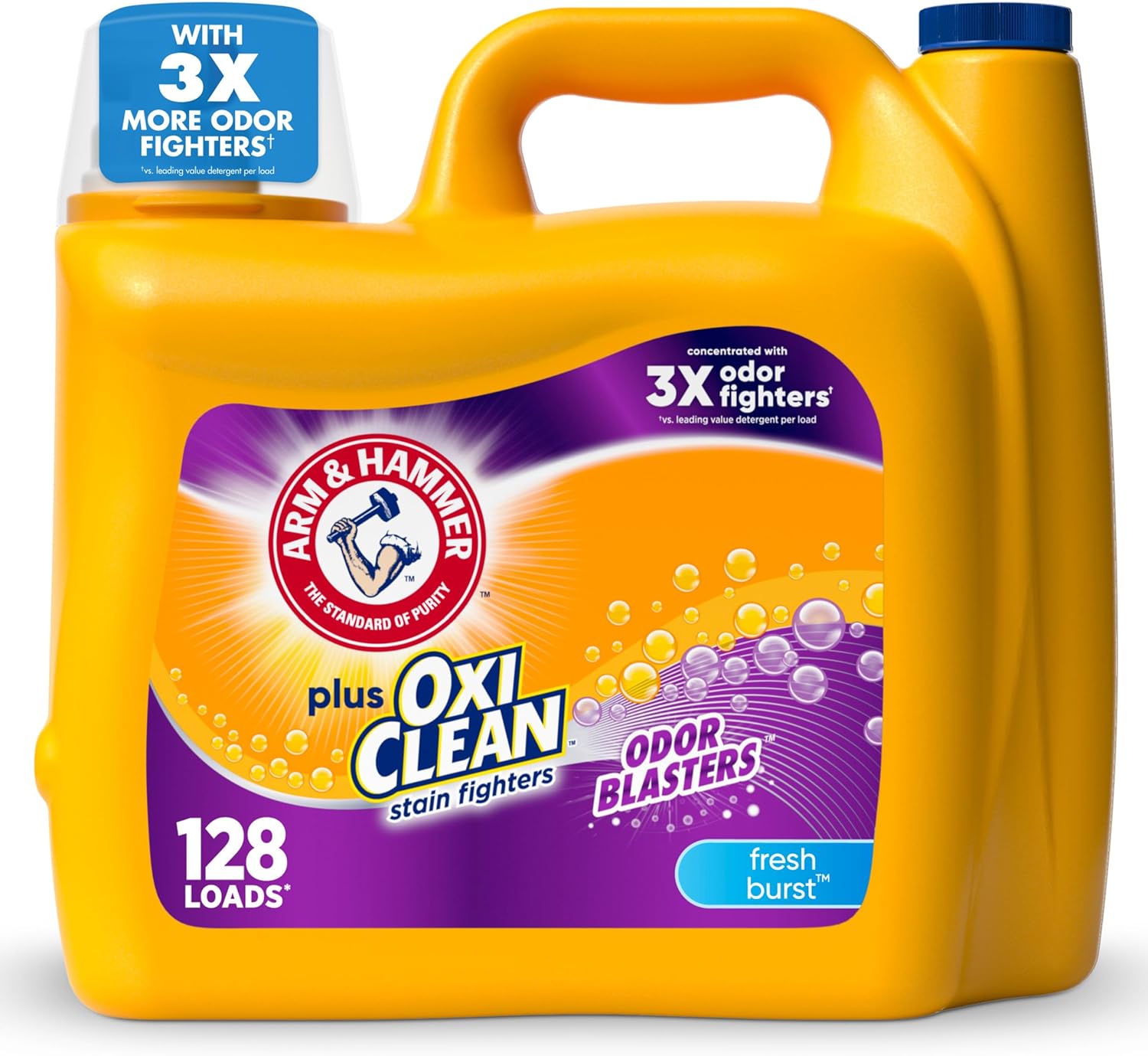 ARM & HAMMER Plus OxiClean with Odor Blasters Liquid Laundry Detergent, Laundry Odor Remover, Attacks Stains, Fresh Botanical Scent, 74 Loads, 96.2 Fl Oz