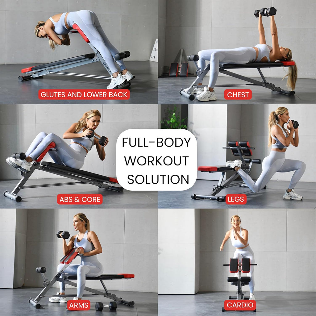 FF Finer Form Multi-Functional Weight Bench for Full All-in-One Body Workout – Adjustable Workout Bench Press for Home Gym, Fitness equipment for Back HyperExtension, Roman Chair Exercise, Sit up