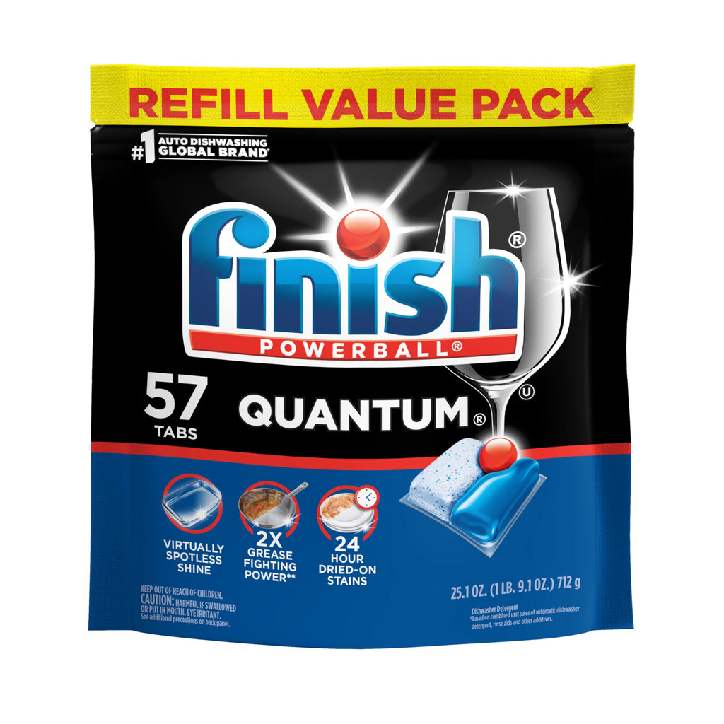 Finish Quantum Dishwasher Pods, No Pre-Rinse Dishwasher Detergent Soap Removes 24HR Dried-On Stain and Grease, Leaving a Virtually Spotless Shine, 57 Count