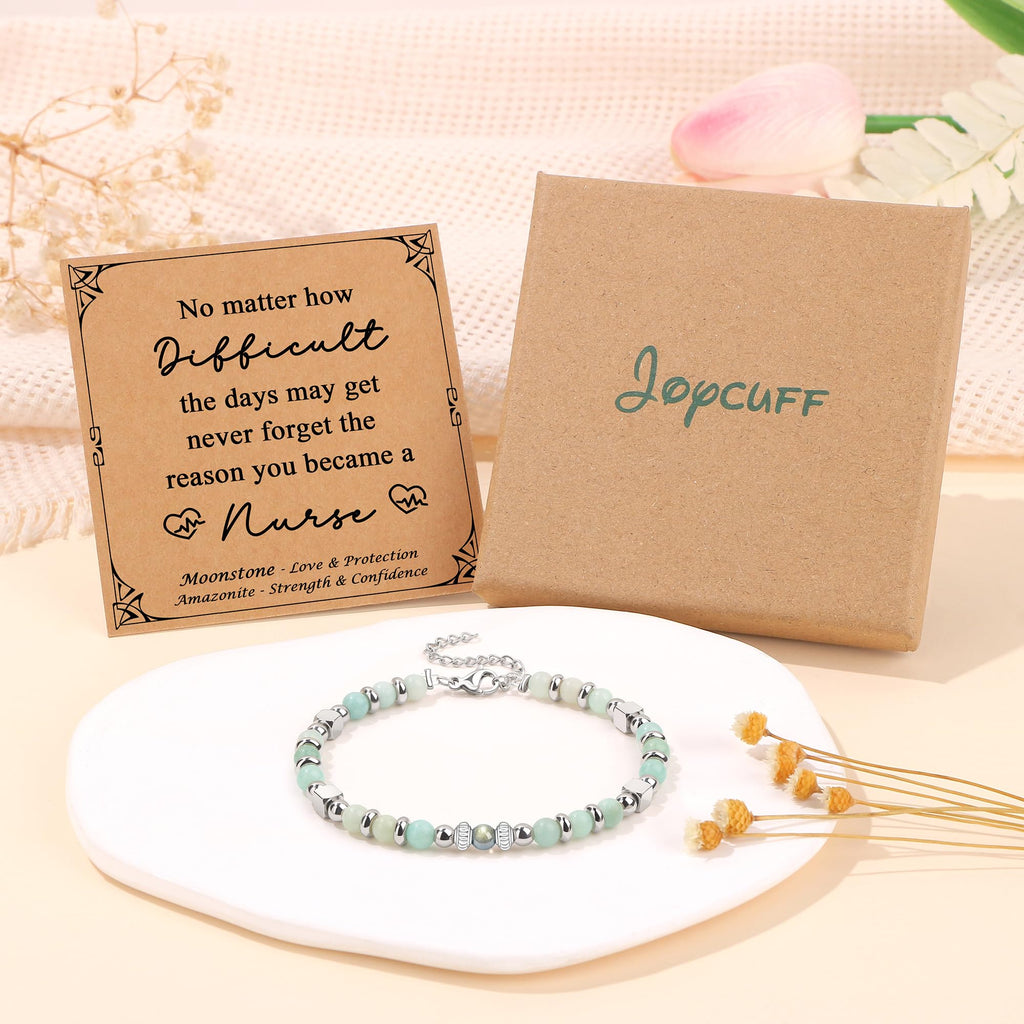 JoycuFF 𝗚𝗶𝗳𝘁𝘀 𝗳𝗼𝗿 𝗪𝗼𝗺𝗲𝗻 𝗠𝗼𝗼𝗻𝘀𝘁𝗼𝗻𝗲 𝗕𝗿𝗮𝗰𝗲𝗹𝗲𝘁 Amazonite Colorful Imperial Jasper Stainless Steel Beads Bracelets, Mothers Day Birthday Christmas Valentines Graduation Gifts