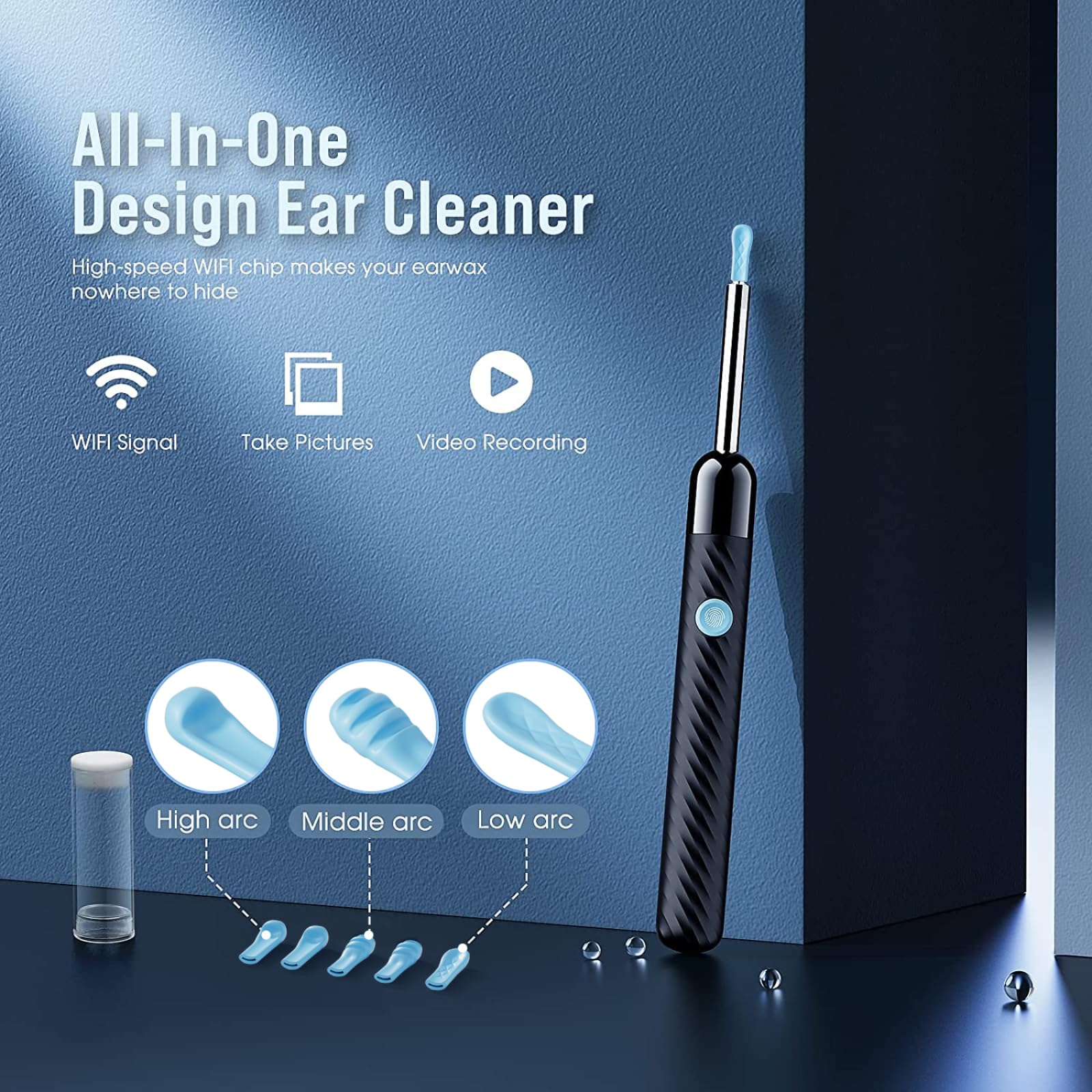 LEIPUT Ear Wax Removal - Earwax Remover Tool with 8 Pcs Ear Set - Ear Canal Cleaner with 1080P Camera - FSA HSA Eligible - Ear Cleaning Kit with 6 Ear Spoon - Ear Camera for iOS & Android (Black)