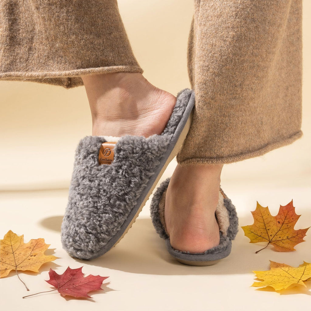 EverFoams Women's Fuzzy Slip-on Slippers Warm Cozy Soft Lightweight Memory Foam Indoor House Shoes
