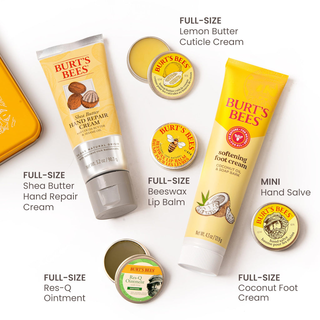 Burt's Bees Mothers Day Gifts Ideas - Classics Set, 6 Products in Giftable Tin – Cuticle Cream, Hand Salve, Lip Balm, Res-Q Ointment, Hand Repair and Foot Cream