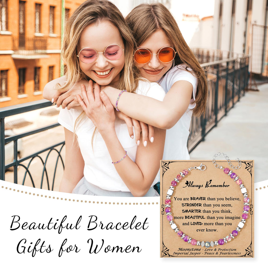 JoycuFF 𝗚𝗶𝗳𝘁𝘀 𝗳𝗼𝗿 𝗪𝗼𝗺𝗲𝗻 𝗠𝗼𝗼𝗻𝘀𝘁𝗼𝗻𝗲 𝗕𝗿𝗮𝗰𝗲𝗹𝗲𝘁 Amazonite Colorful Imperial Jasper Stainless Steel Beads Bracelets, Mothers Day Birthday Christmas Valentines Graduation Gifts