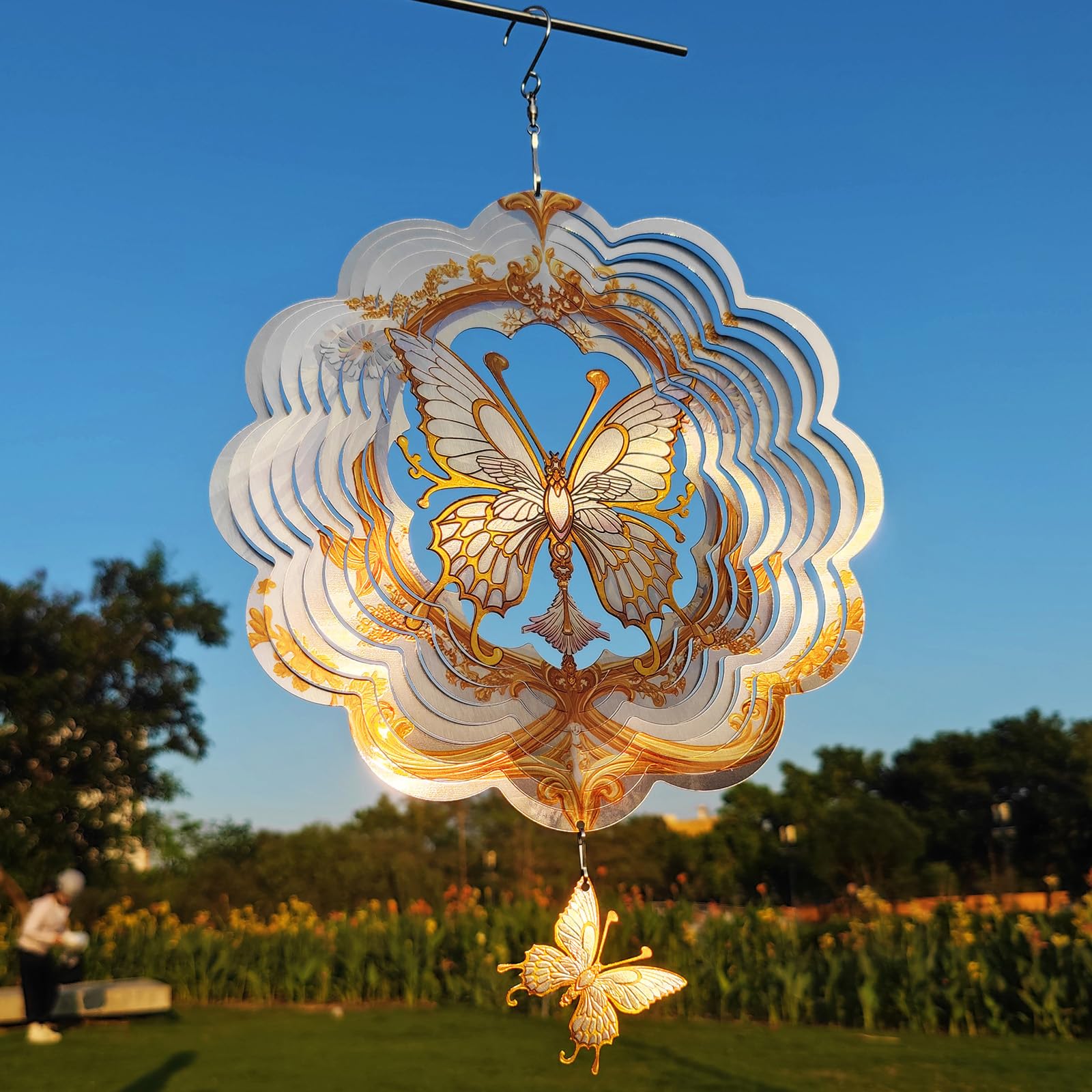 DJUAN 4th of July Decorations,12in American Flag Patriotic Wind Spinner Fourth of July Decor Outdoor,Garden Wind Spinners Patriotic Decor Independence Day Decorations for Yard,Garden,Patio