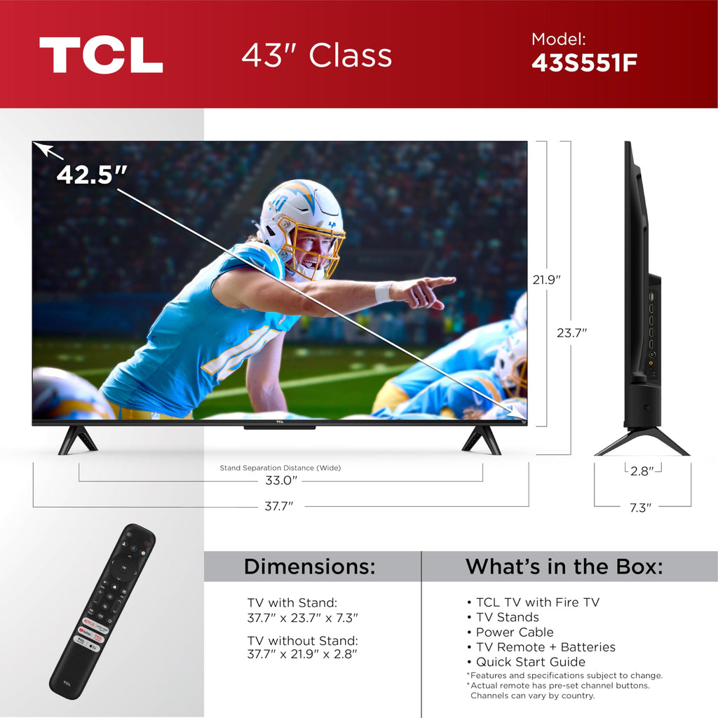 TCL 65-Inch Class S5 UHD 4K LED Smart TV with Fire TV (65S551F, 2024), Dolby Vision, HDR PRO+, Atmos, Alexa Built-in, Apple AirPlay 2, Streaming Television