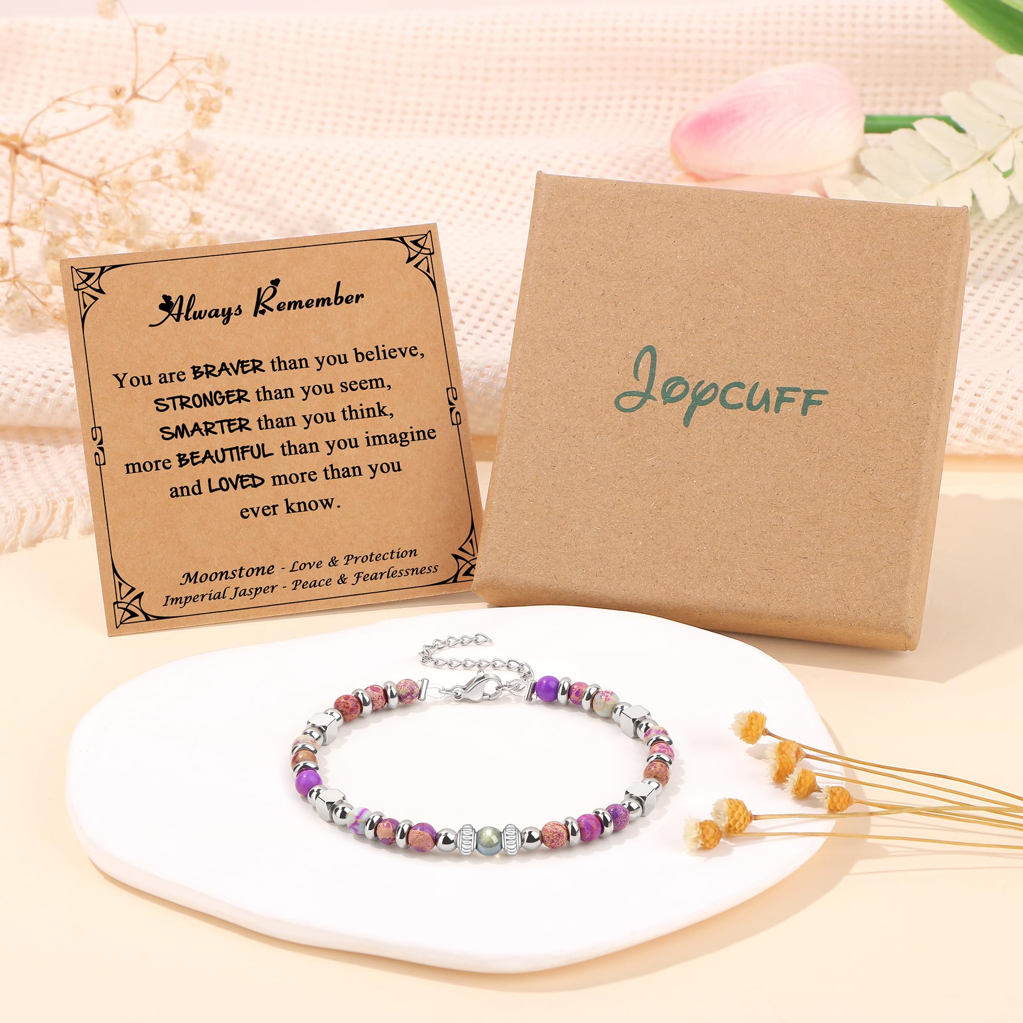 JoycuFF 𝗚𝗶𝗳𝘁𝘀 𝗳𝗼𝗿 𝗪𝗼𝗺𝗲𝗻 𝗠𝗼𝗼𝗻𝘀𝘁𝗼𝗻𝗲 𝗕𝗿𝗮𝗰𝗲𝗹𝗲𝘁 Amazonite Colorful Imperial Jasper Stainless Steel Beads Bracelets, Mothers Day Birthday Christmas Valentines Graduation Gifts