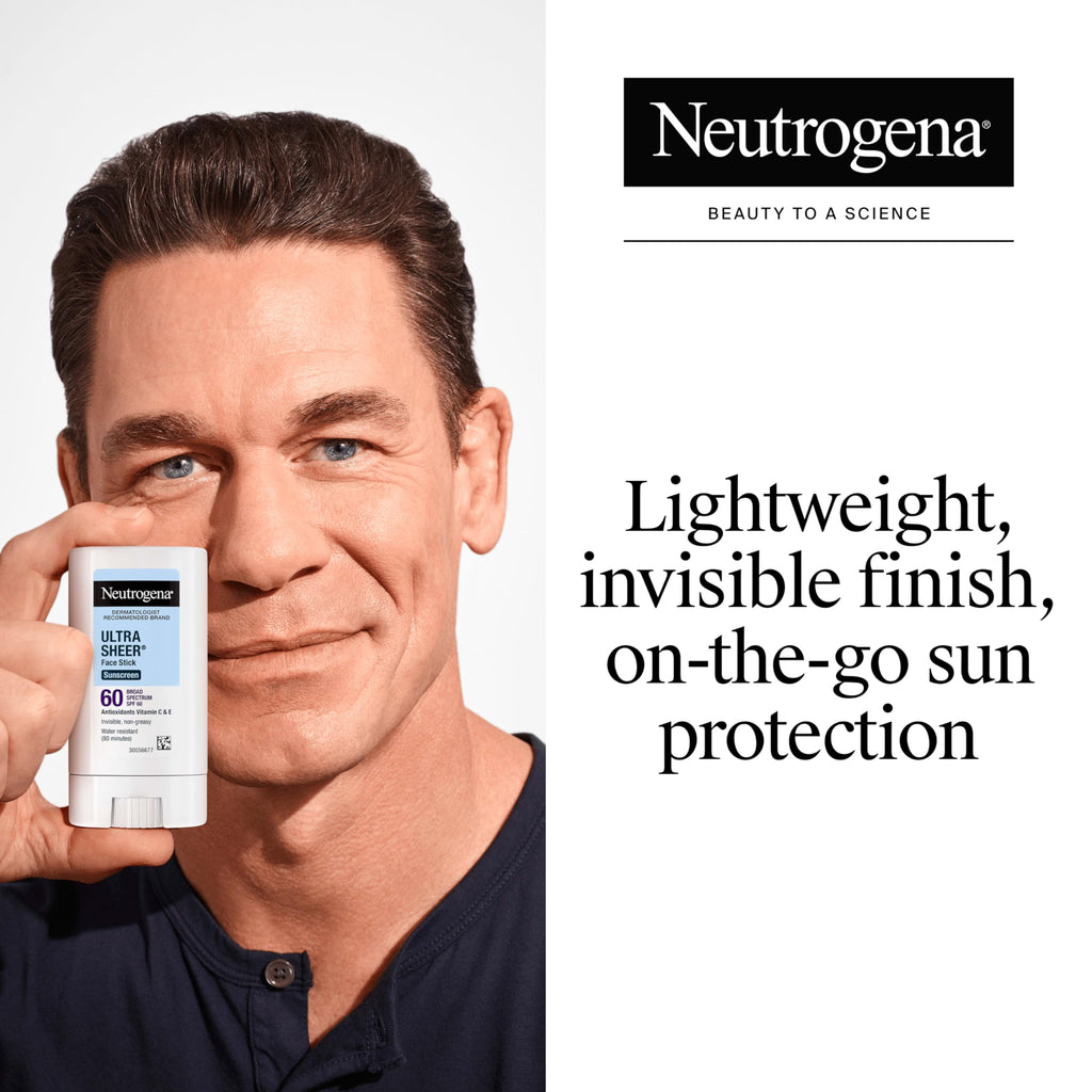 Neutrogena Ultra Sheer Stick Sunscreen for Face SPF 60, Invisible Finish, Broad Spectrum UVA/UVB Sun Protection - Vitamin C & E, Non Greasy, Fragrance Free, Water Resistant 80 Min, Travel Size, .47 oz