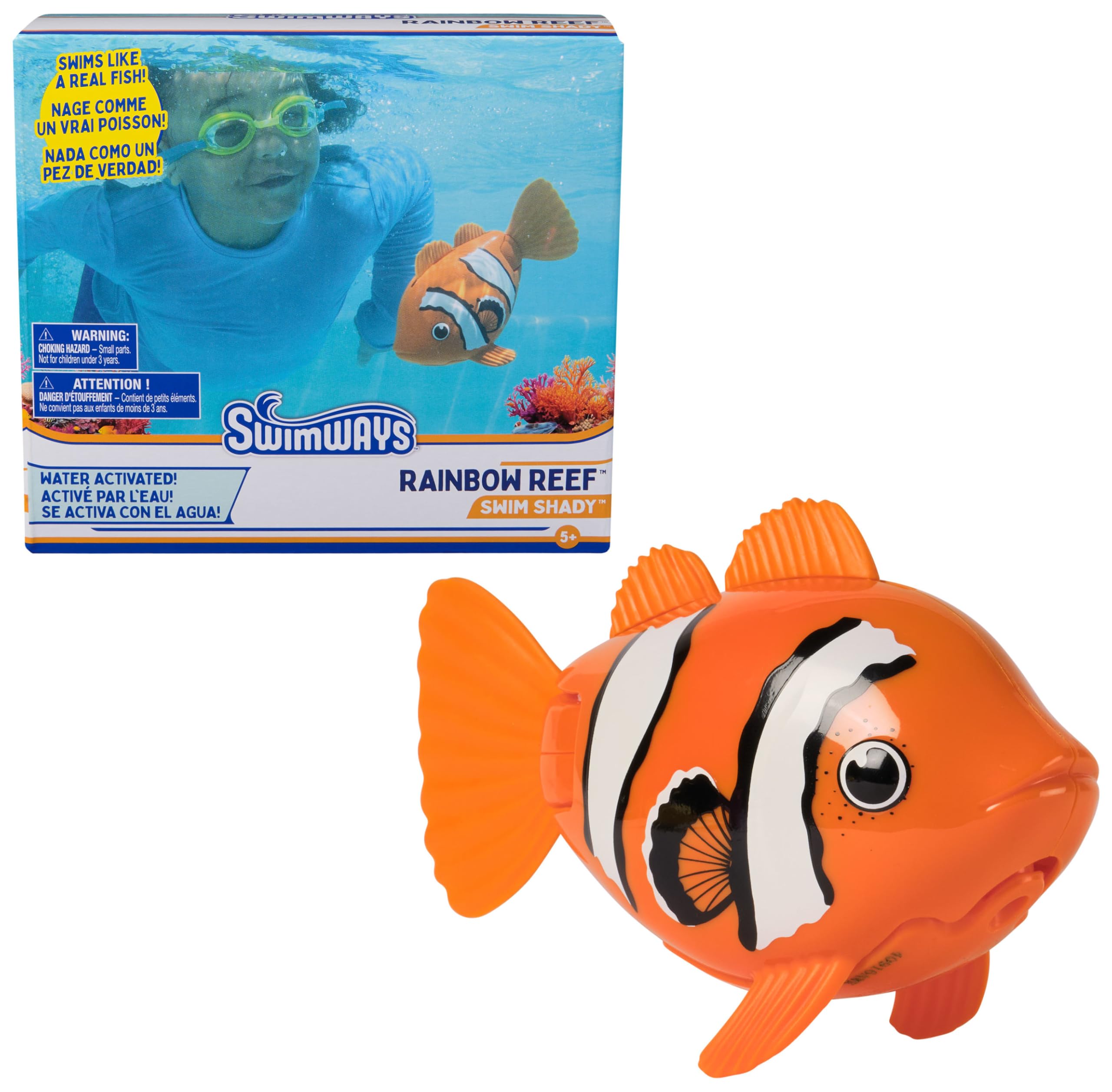 SwimWays Rainbow Reef Shark Toy, Finn Diesel Kids Shark Pool Toy and Swimming Accessory, Self-Activated Water Toys, Learn to Swim Pool Toys for Kids Ages 5 & Up (Batteries Included)