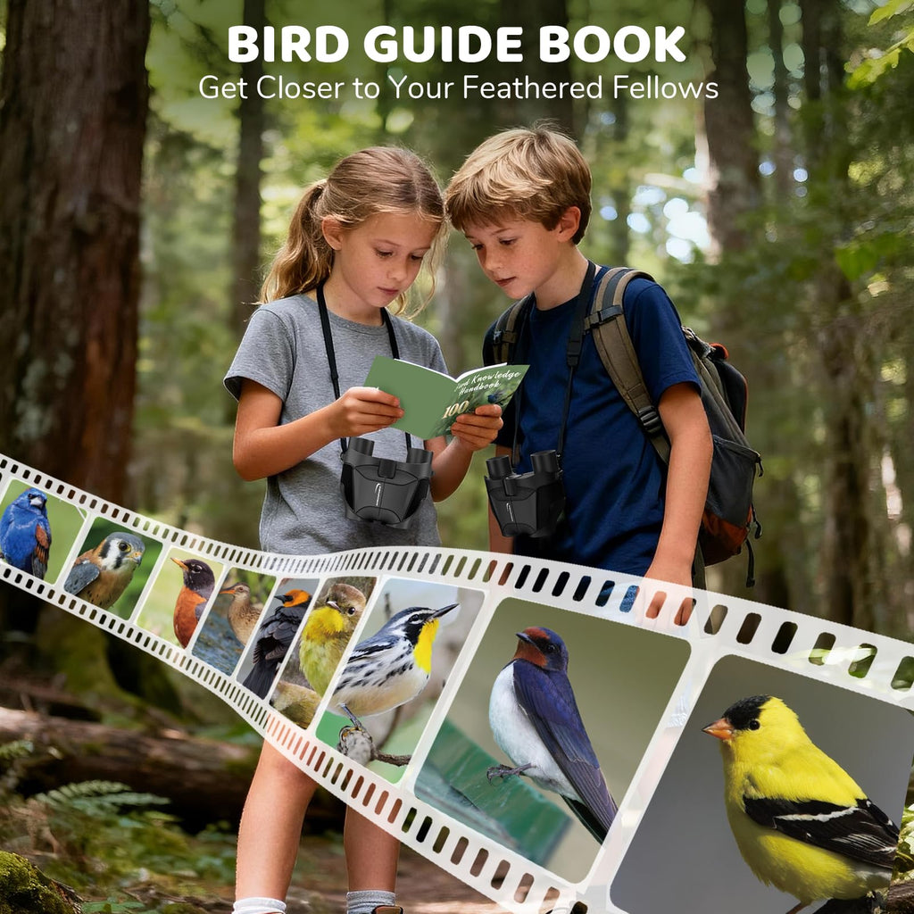 Aurosports 15x25 Compact Binoculars for Kids - Small Binoculars Lightweight with Carrying Case Birding Guide for Bird Watching Hiking Camping Travel Gift for 8-12 Years Boys Girls (Black)