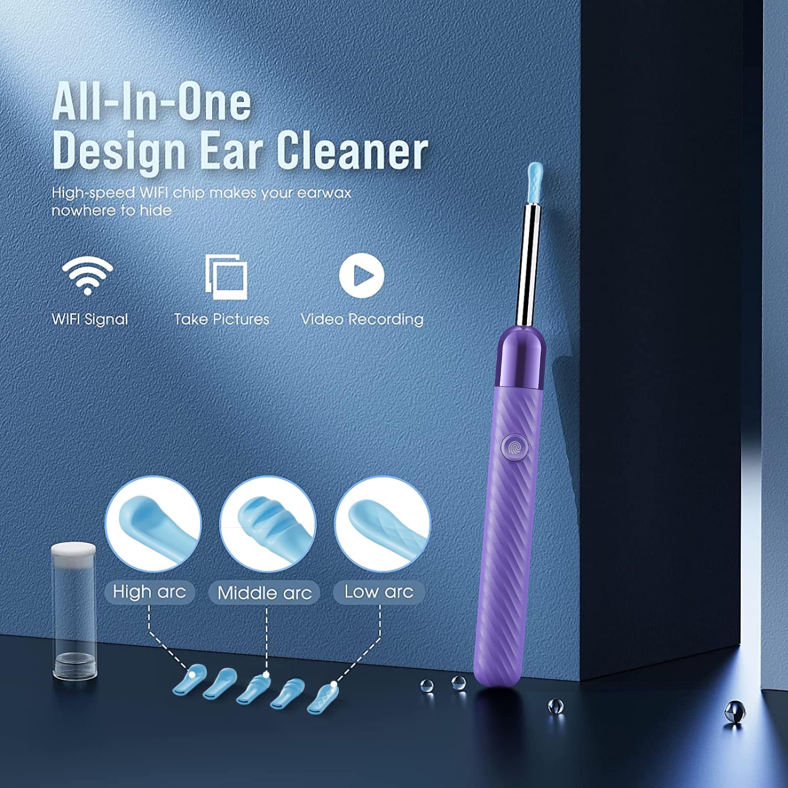 LEIPUT Ear Wax Removal - Earwax Remover Tool with 8 Pcs Ear Set - Ear Canal Cleaner with 1080P Camera - FSA HSA Eligible - Ear Cleaning Kit with 6 Ear Spoon - Ear Camera for iOS & Android (Black)