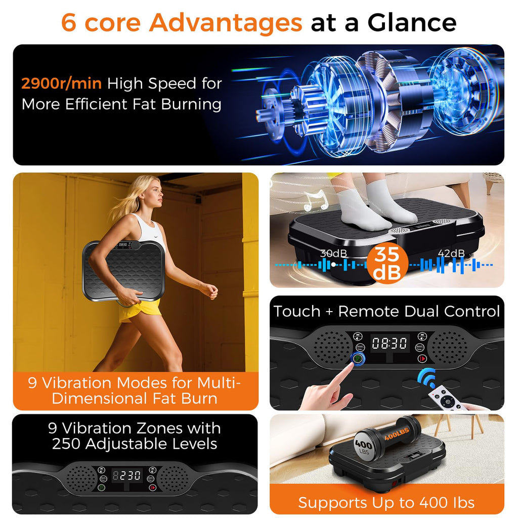 NXSCI Vibration Plate Exercise Machine,Vibrating Platform for Lymphatic Drainage with 250 Speeds,500 lbs Weight Capacity,Vibrated Plates for Weight Loss,Full Body Workout Equipment for Fitness at Home