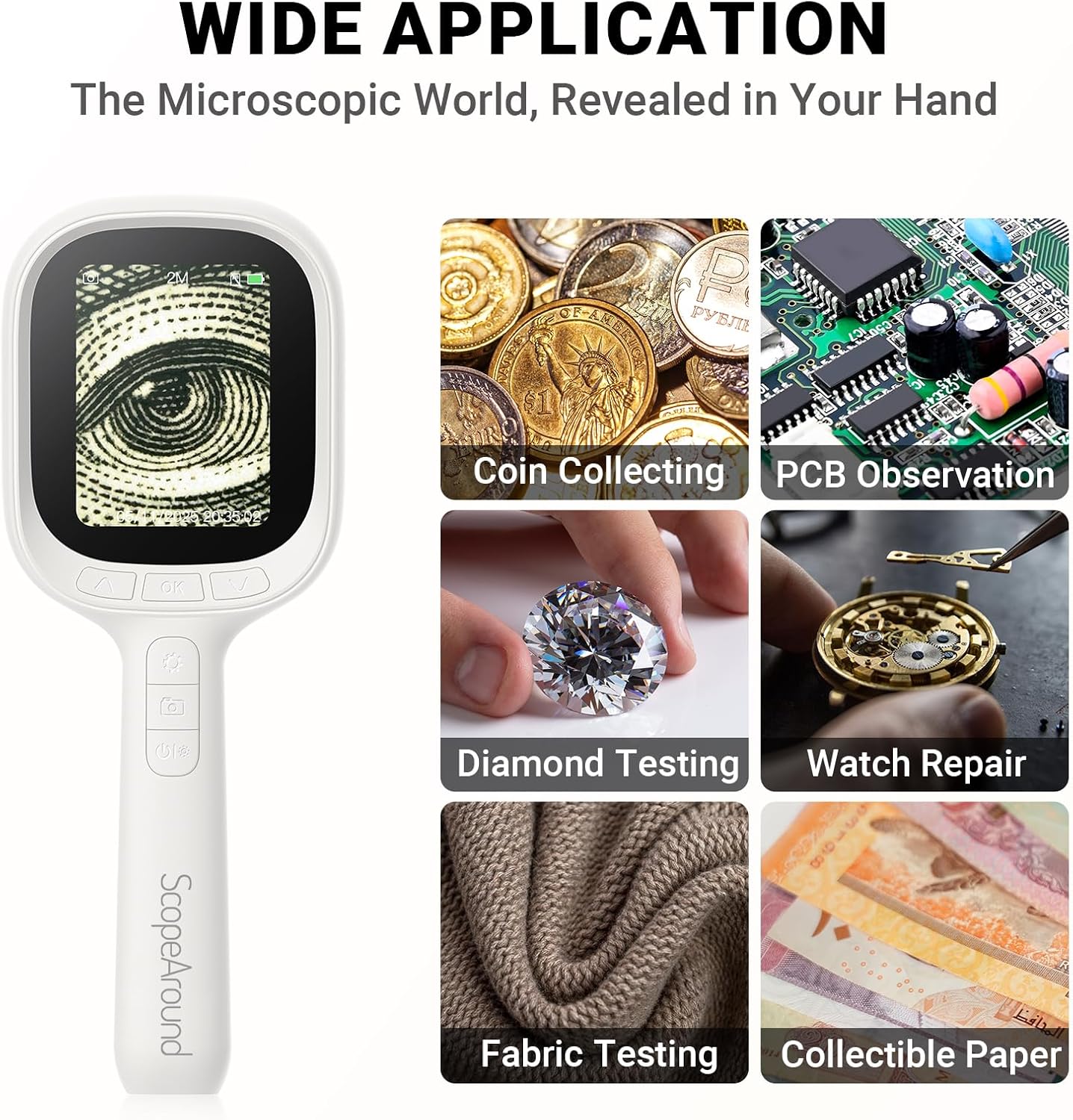 ScopeAround Digital Microscope, Autofocus Handheld Microscope, Magnifier with 2.8" IPS Screen and LEDs, Portable Magnifying Glass, Compatible with Mac/Windows