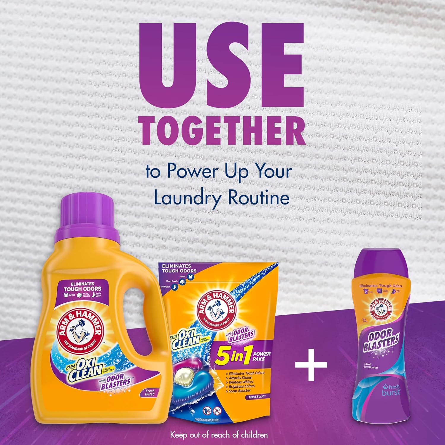 ARM & HAMMER Plus OxiClean with Odor Blasters Liquid Laundry Detergent, Laundry Odor Remover, Attacks Stains, Fresh Botanical Scent, 74 Loads, 96.2 Fl Oz