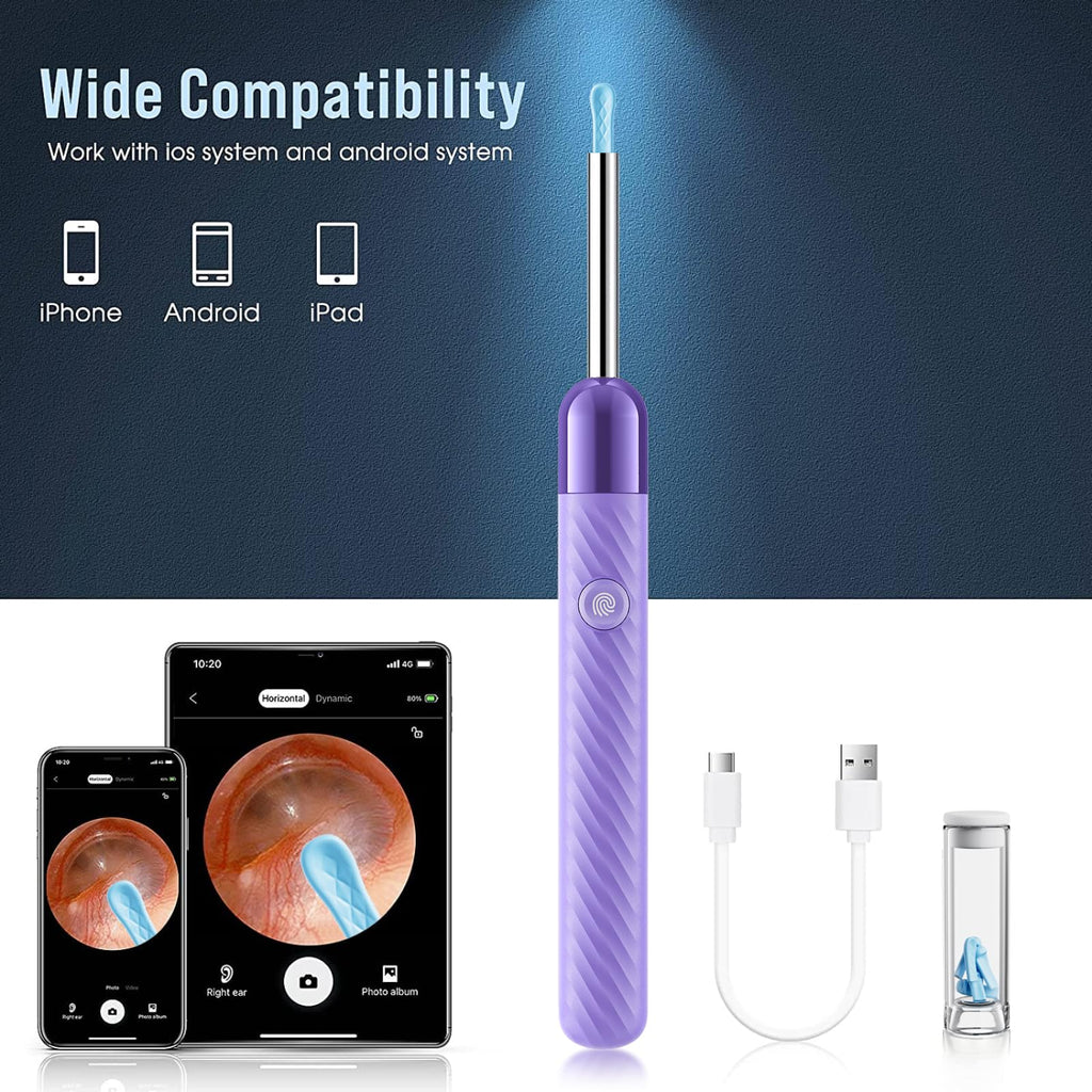 LEIPUT Ear Wax Removal - Earwax Remover Tool with 8 Pcs Ear Set - Ear Canal Cleaner with 1080P Camera - FSA HSA Eligible - Ear Cleaning Kit with 6 Ear Spoon - Ear Camera for iOS & Android (Black)