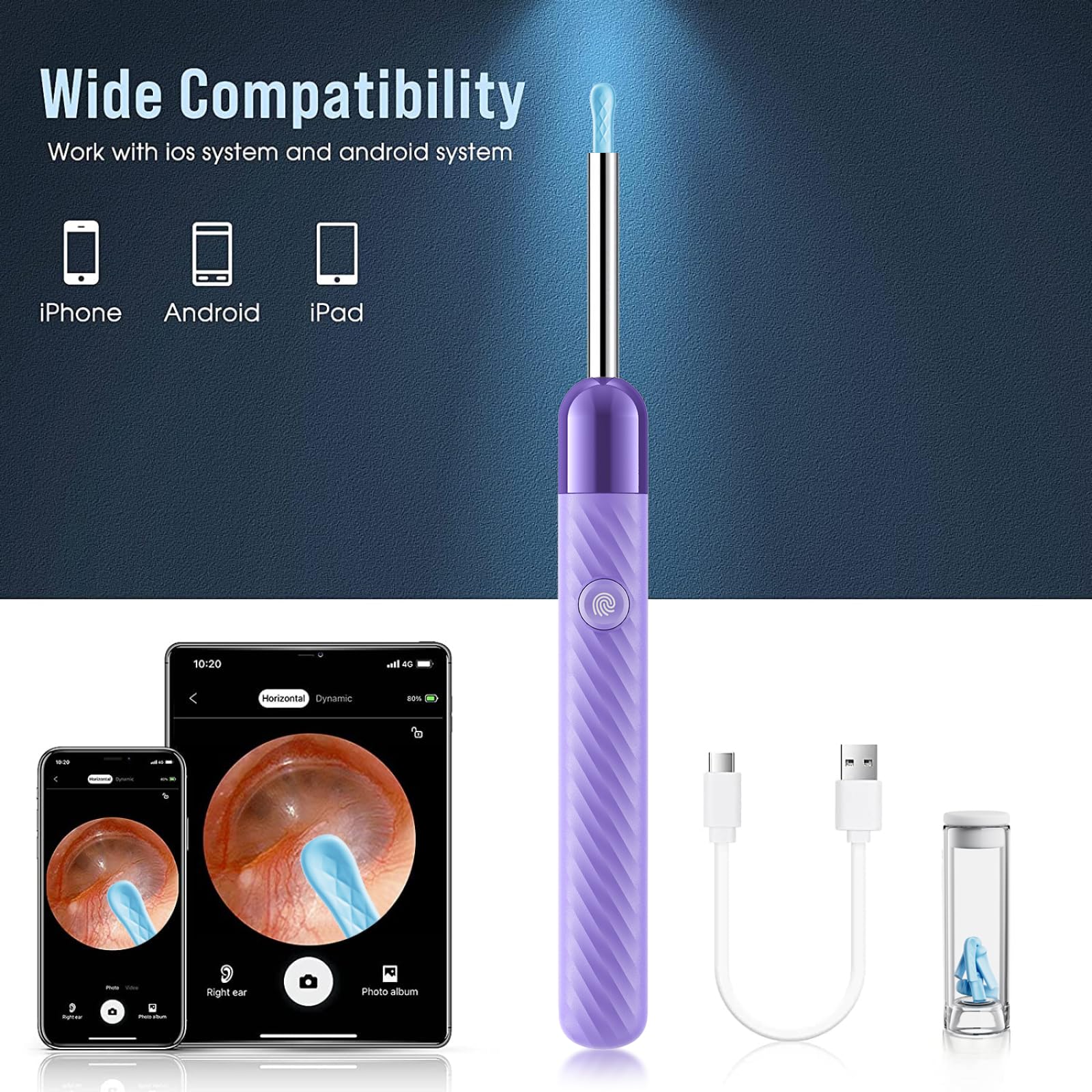LEIPUT Ear Wax Removal - Earwax Remover Tool with 8 Pcs Ear Set - Ear Canal Cleaner with 1080P Camera - FSA HSA Eligible - Ear Cleaning Kit with 6 Ear Spoon - Ear Camera for iOS & Android (Black)