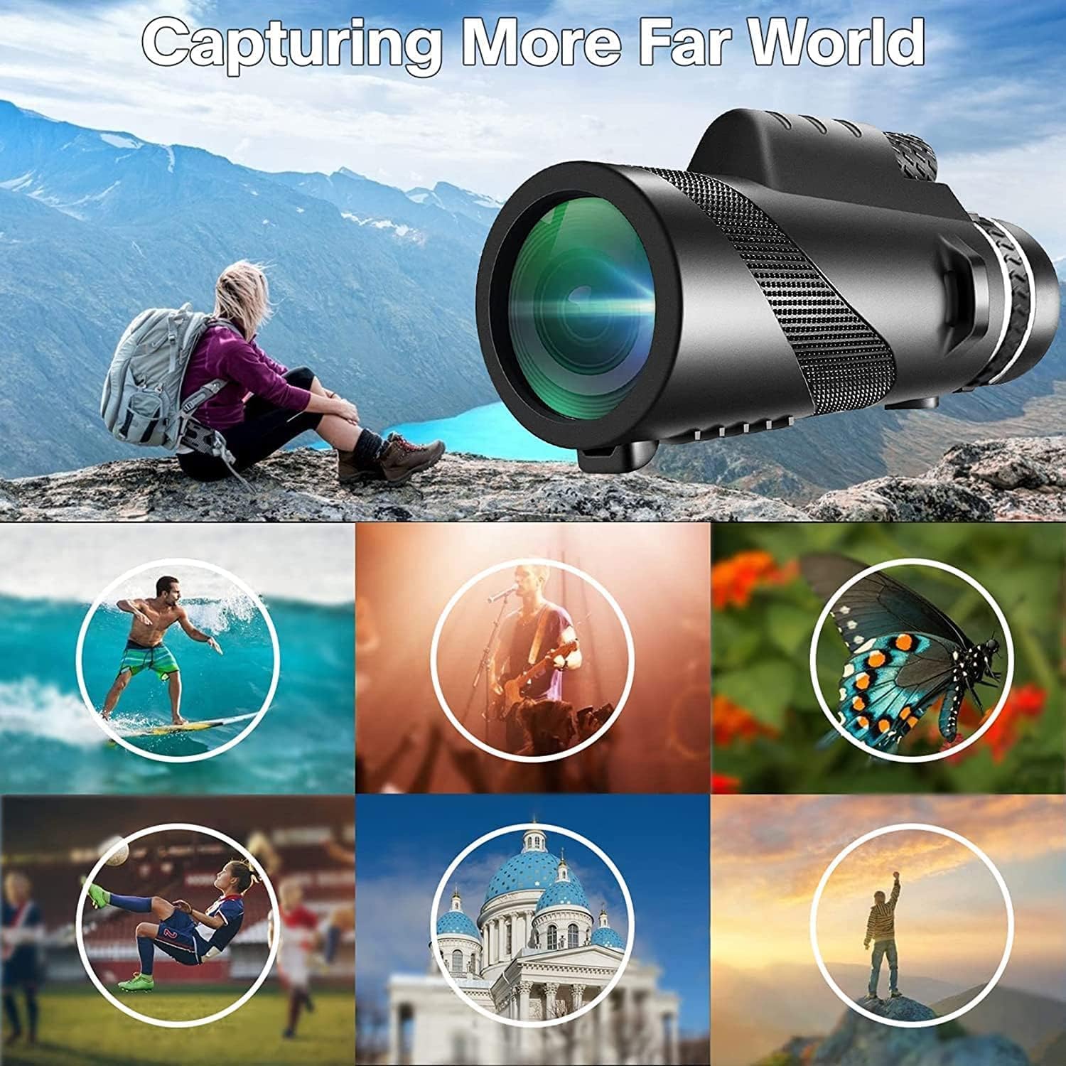 Monocular Telescope 80x100 High Powered Monoculars High Definition for Adults High Powered with Smartphone Adapter Telescope Wildlife Bird Watching Travel Camping Hiking Green