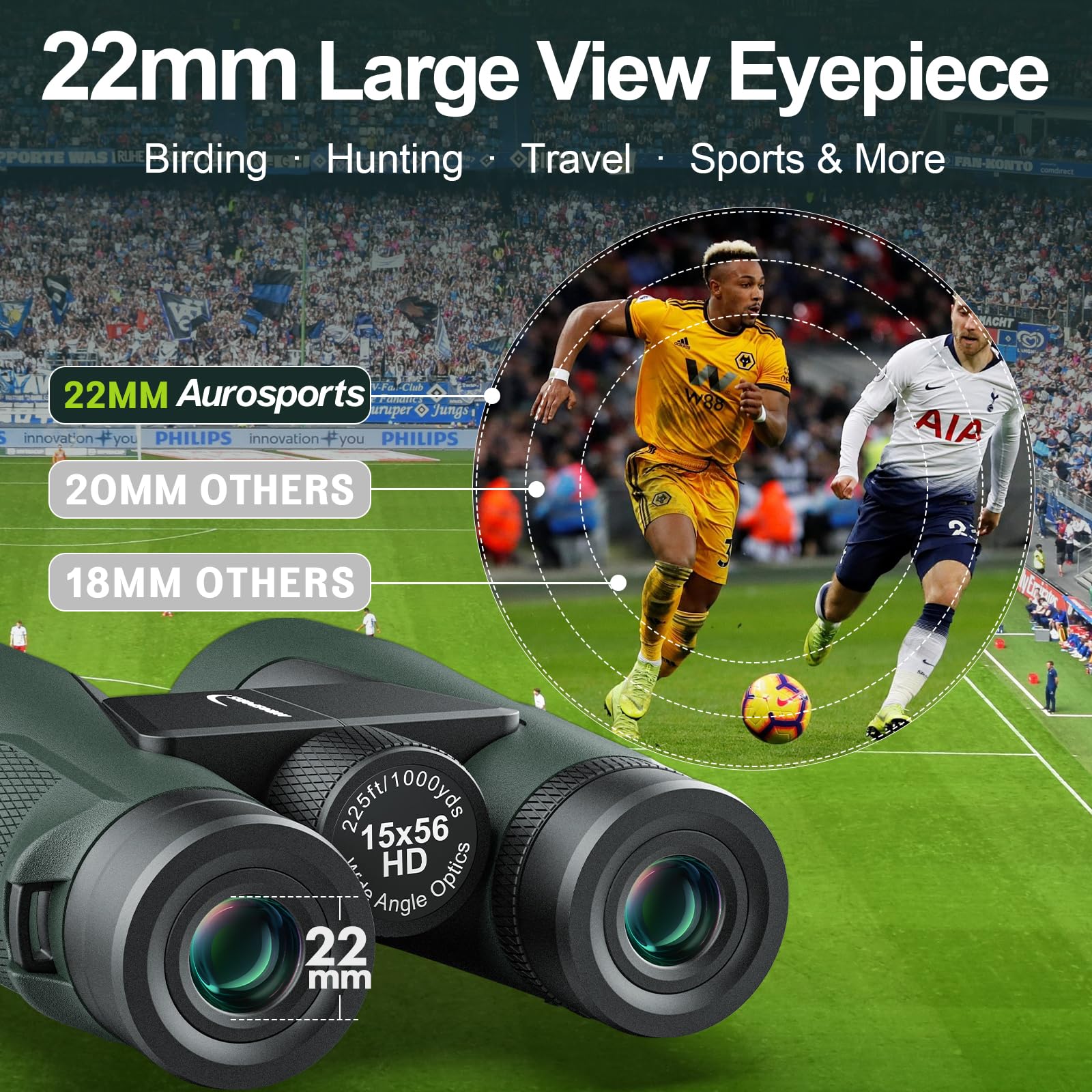 Aurosports 15x56 Binoculars for Adults High Powered - HD Large View Binoculars with Clear Low Light Vision - Lightweight Balance of Features Value Bird Watching Hunting Cruise Travel Gifts for Men