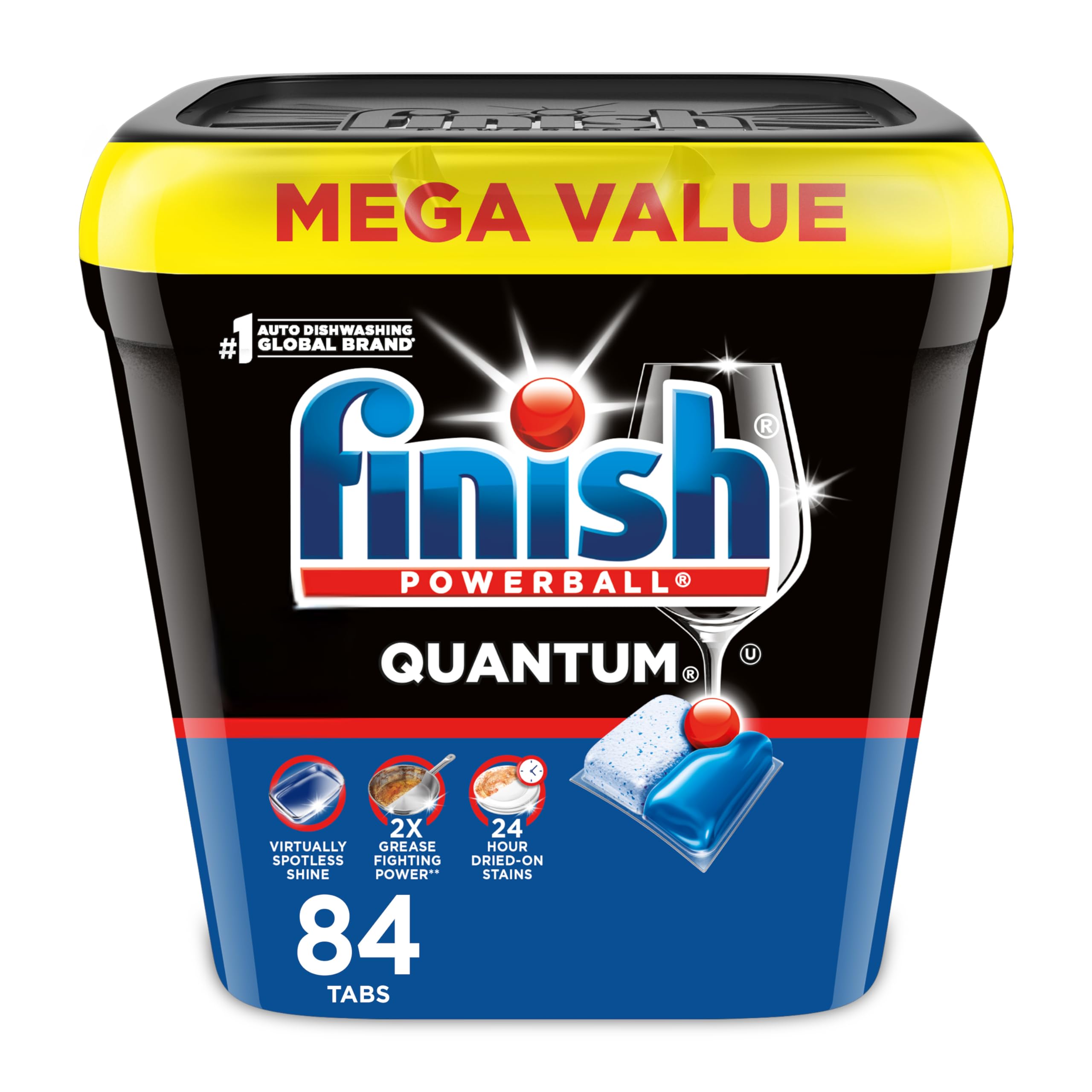 Finish Quantum Dishwasher Pods, No Pre-Rinse Dishwasher Detergent Soap Removes 24HR Dried-On Stain and Grease, Leaving a Virtually Spotless Shine, 57 Count