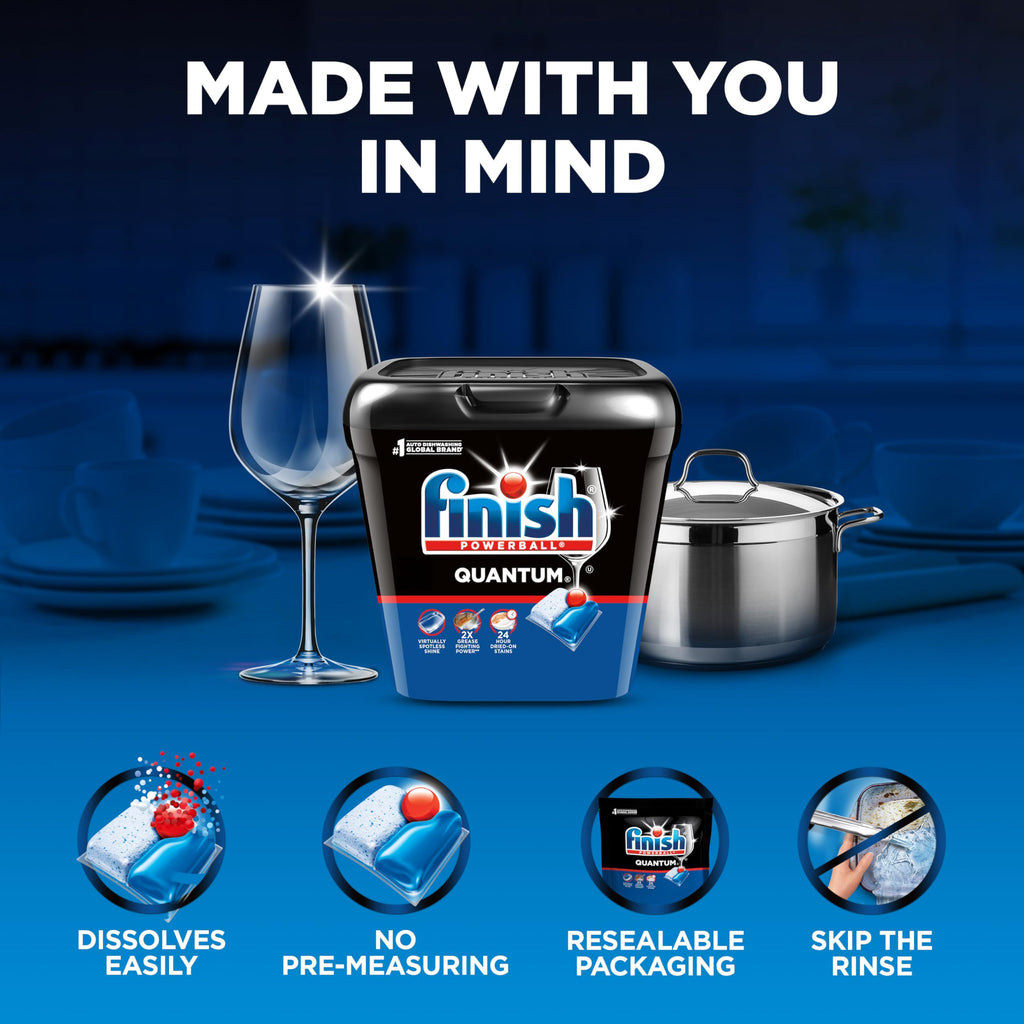 Finish Quantum Dishwasher Pods, No Pre-Rinse Dishwasher Detergent Soap Removes 24HR Dried-On Stain and Grease, Leaving a Virtually Spotless Shine, 57 Count