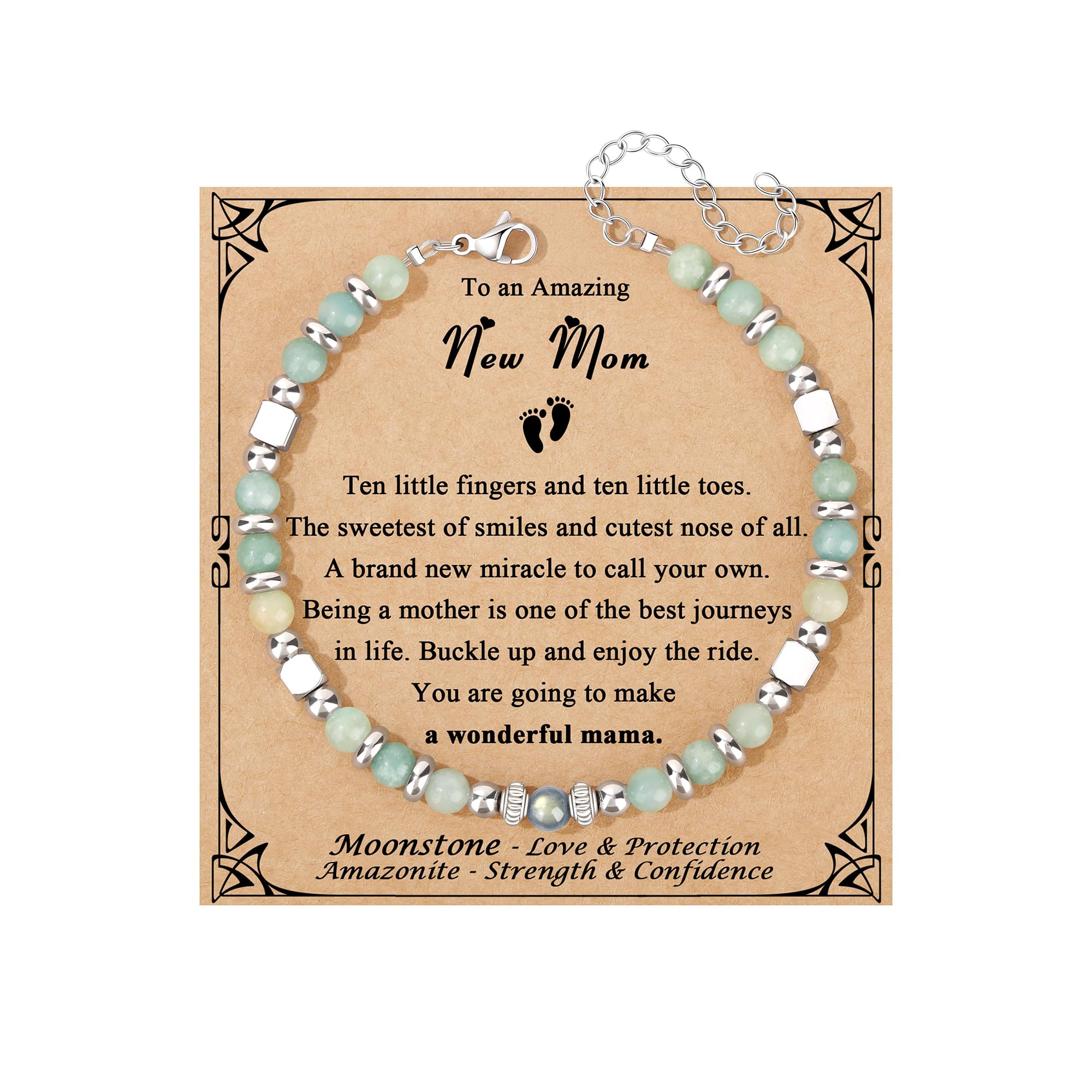 JoycuFF 𝗚𝗶𝗳𝘁𝘀 𝗳𝗼𝗿 𝗪𝗼𝗺𝗲𝗻 𝗠𝗼𝗼𝗻𝘀𝘁𝗼𝗻𝗲 𝗕𝗿𝗮𝗰𝗲𝗹𝗲𝘁 Amazonite Colorful Imperial Jasper Stainless Steel Beads Bracelets, Mothers Day Birthday Christmas Valentines Graduation Gifts