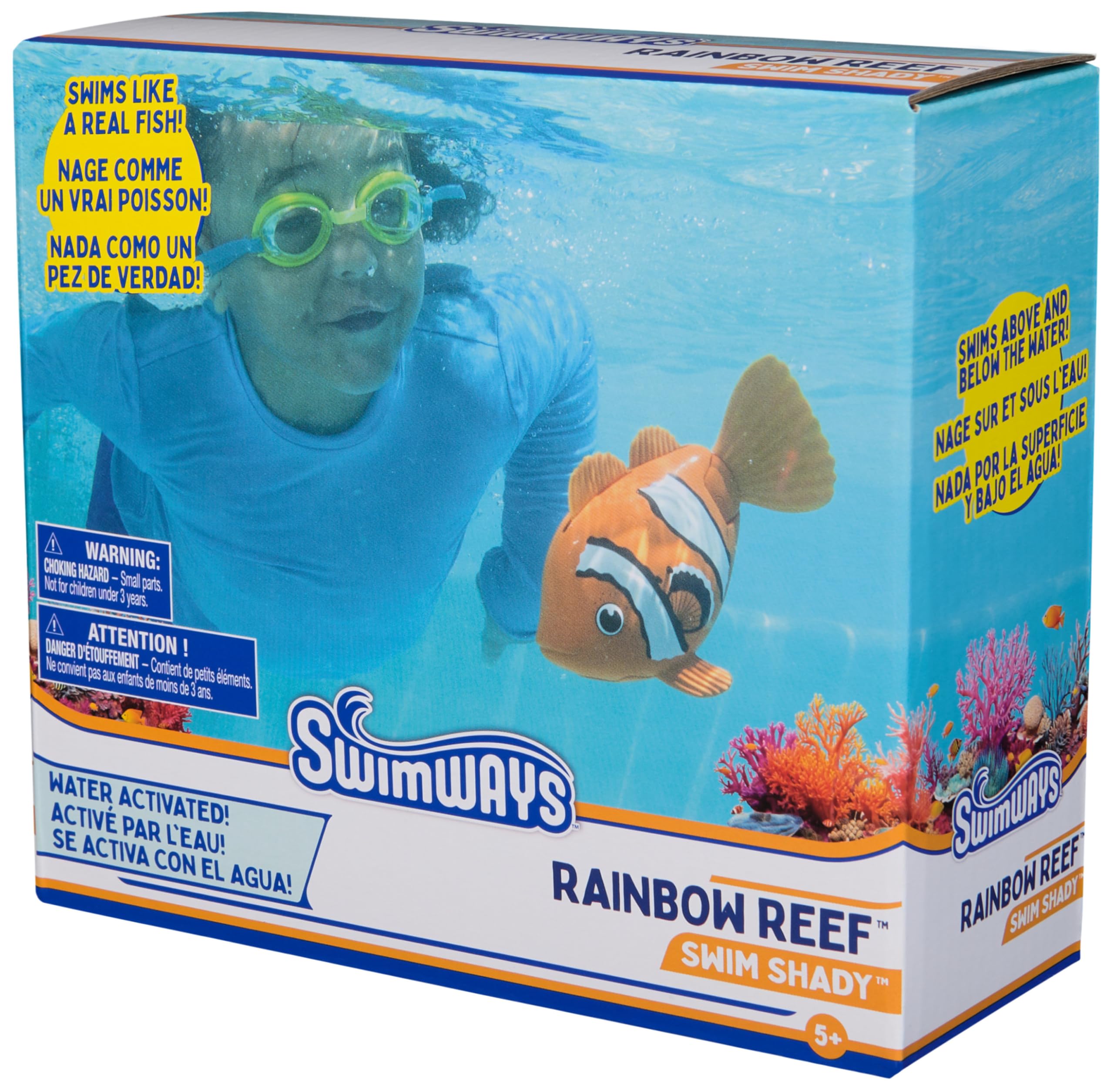 SwimWays Rainbow Reef Shark Toy, Finn Diesel Kids Shark Pool Toy and Swimming Accessory, Self-Activated Water Toys, Learn to Swim Pool Toys for Kids Ages 5 & Up (Batteries Included)