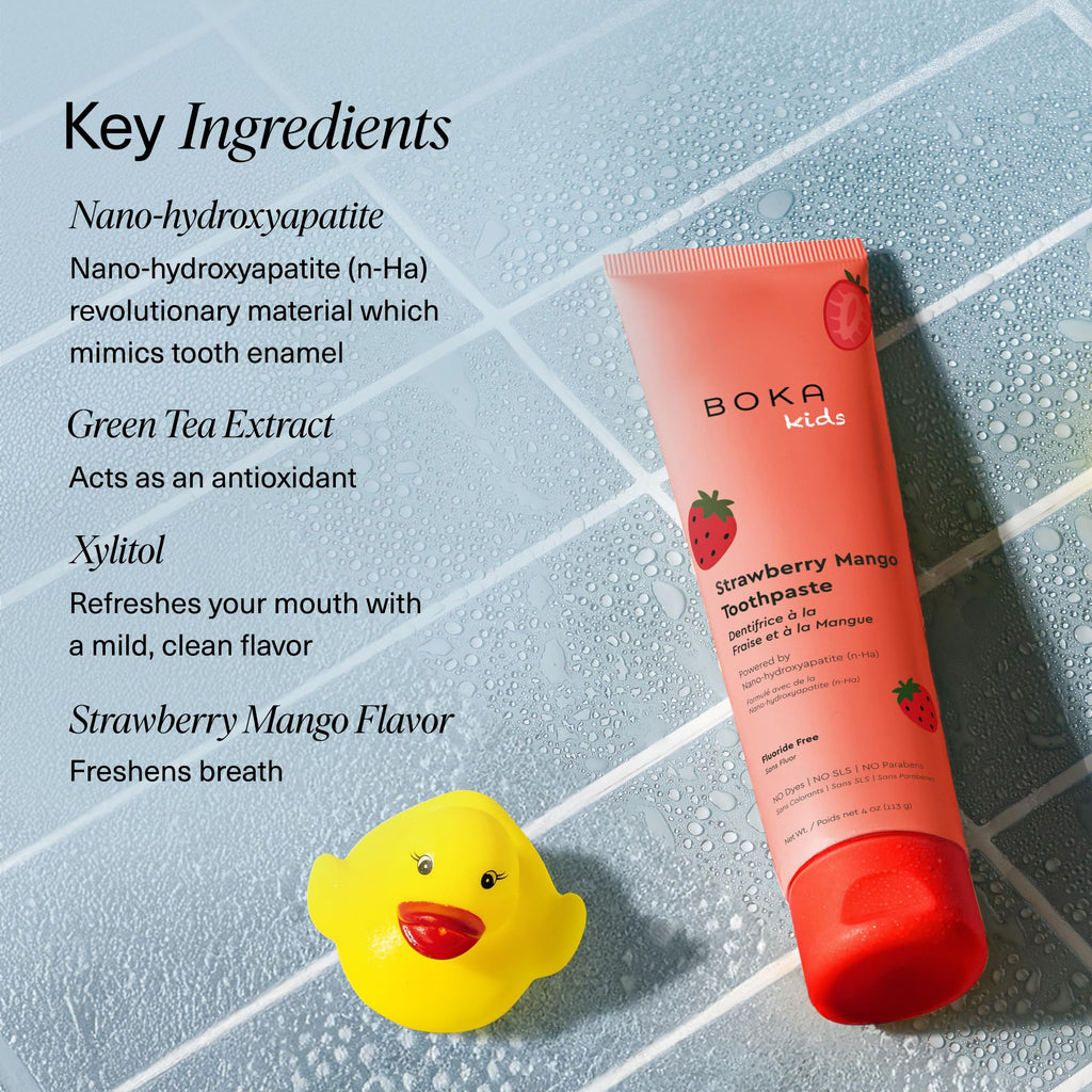 Boka Fluoride Free Toothpaste Nano Hydroxyapatite Toothpaste - Strawberry Mango Flavor, 1.3 oz 2pk US Manufactured