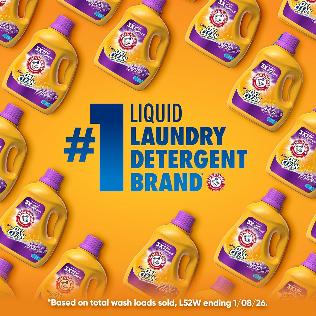 ARM & HAMMER Plus OxiClean with Odor Blasters Liquid Laundry Detergent, Laundry Odor Remover, Attacks Stains, Fresh Botanical Scent, 74 Loads, 96.2 Fl Oz