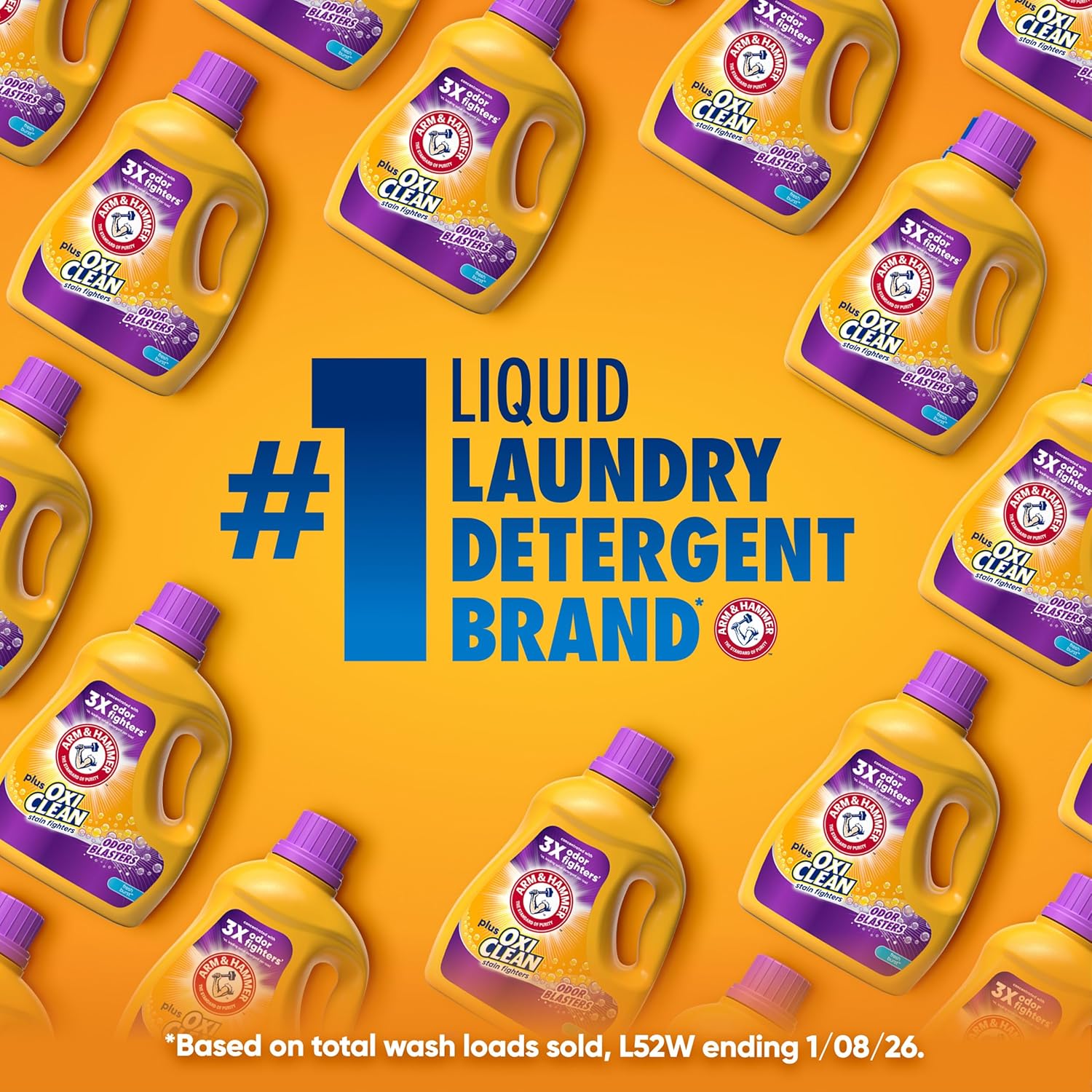 ARM & HAMMER Plus OxiClean with Odor Blasters Liquid Laundry Detergent, Laundry Odor Remover, Attacks Stains, Fresh Botanical Scent, 74 Loads, 96.2 Fl Oz